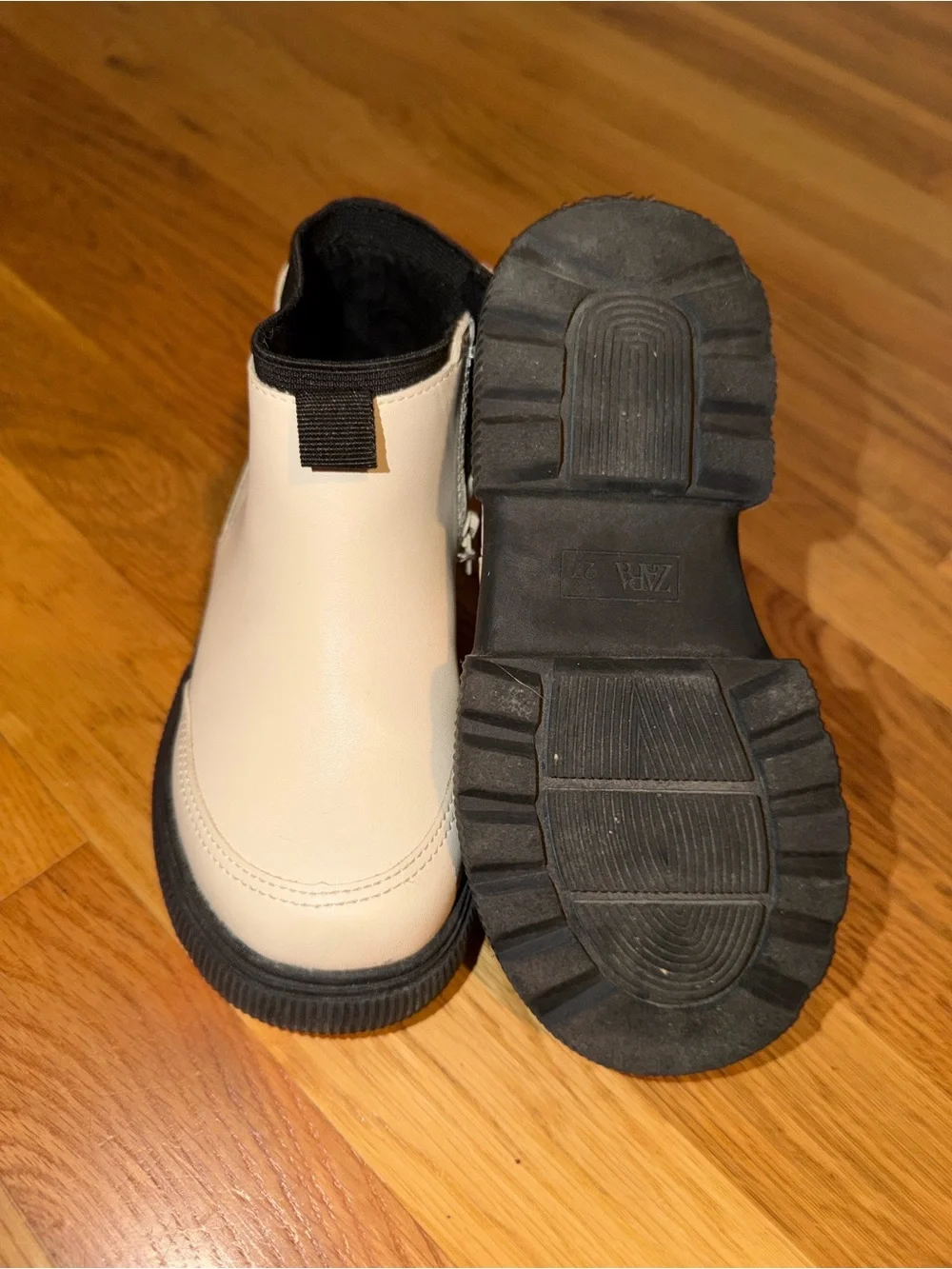 Zara Kids Cream Black Chelsea Ankle Boots EU 28 US 11 Side Zip